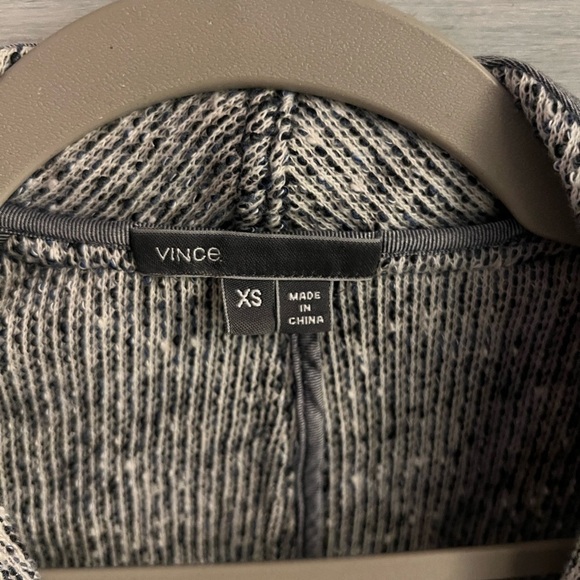 Vince Tweed Open Front Heather Knit Blue Blazer Chambray Trim Career - Picture 7 of 7